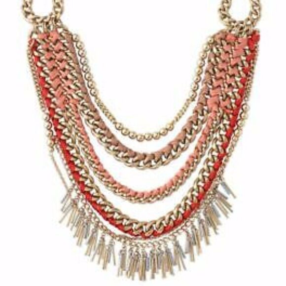 Stella & Dot Carmen Layered Statement Necklace Coral Desert Rose Gold Multi - Picture 2 of 6